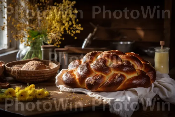 ארומה מובהקת של חלה טרייה ממלאת את המטבח בימי שישי בצהריים ממדינת ישראל. מזון, מתכון, שולחן