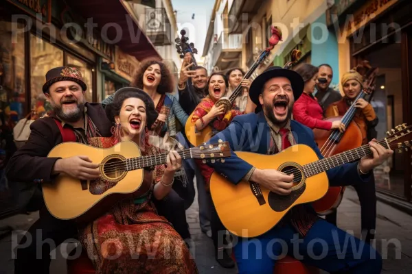 אמני רחוב שובים את העוברים והשבים במוזיקה יהודית מסורתית ממדינת ישראל. חיוך, כלי מיתר מרוט, כלי נגינה