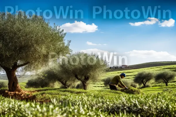 חקלאי מטפל במטע הזיתים שלו, מבטיח מסיק שופע, ממדינת ישראל. ענן, אנשים בטבע, אוֹר שֶׁמֶשׁ