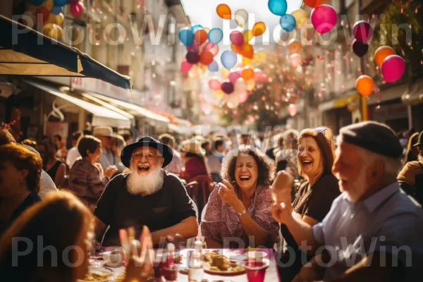 מקומיים נהנים מיריד רחוב תוסס החוגג את חג הסוכות היהודי ממדינת ישראל. תַצלוּם, בן אנוש, כתום