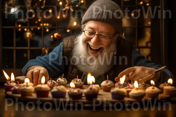 איש מדליק נרות חנוכה בחיוך קורן ממדינת ישראל. משקפיים, חיוך, כלי שולחן