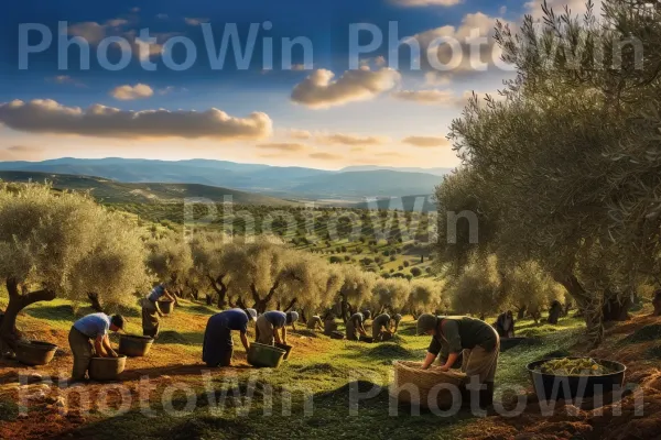 חקלאים מסיק זיתים באזור הגליל הציורי, ממדינת ישראל. ענן, צמח, קהילת צמחים