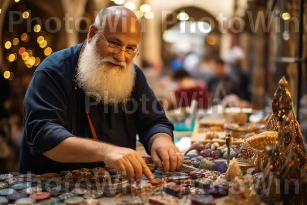 אמן היוצר יצירות יודאיקה מורכבות בדיוק מיומן ממדינת ישראל. משקפיים, בן אנוש, מוכר