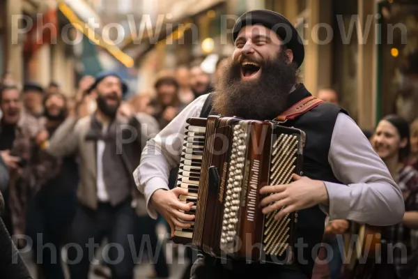 נגן רחוב שובה את העוברים והשבים עם מוזיקת כליזמר תוססת ממדינת ישראל. אירופון ריד חינם, מוּסִיקָאִי, כלי עם