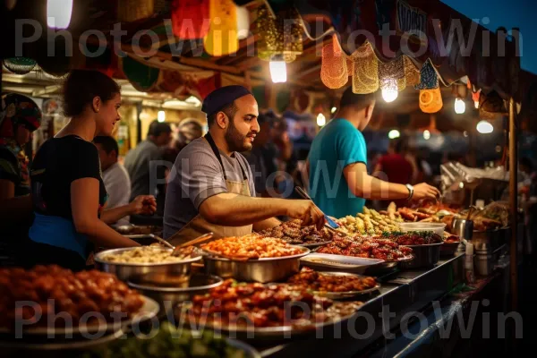 תבלינים ארומטיים ממלאים את האוויר כשפלאפל רוחש בדוכן אוכל שוקק ממדינת ישראל. מִטְבָּח, מזונות טבעיים, מרחב ציבורי