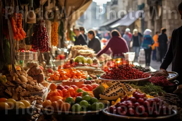 שוק שוקק חיים בירושלים, מלא במקומיים המתמקחים על תוצרת טרייה ממדינת ישראל. הַלבָּשָׁה, מזון, מוכר