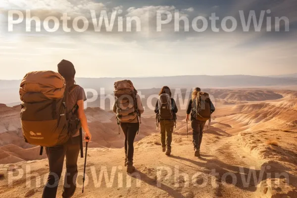 קבוצת מטיילים חוקרת בשבילי הנוף של מדבר הנגב, ממדינת ישראל. טיול, אנשים בטבע, היווצרות