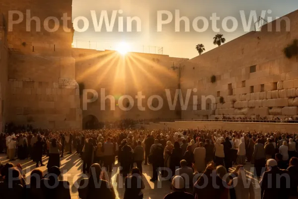 תפילות בכותל המערבי בעיר העתיקה, ירושלים, ממדינת ישראל. שָׁמַיִם, תְאוּרָה, בוקר