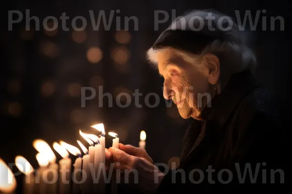 קשישה מדליקה נר זיכרון ביד ושם לזכר ממדינת ישראל. משהו, צילום פלאש, לְהִתְפַּלֵל