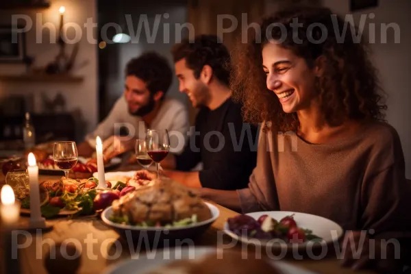 ארוחת שבת שלווה עם משפחה וחברים ממדינת ישראל. מזון, חיוך, מִטְבָּח