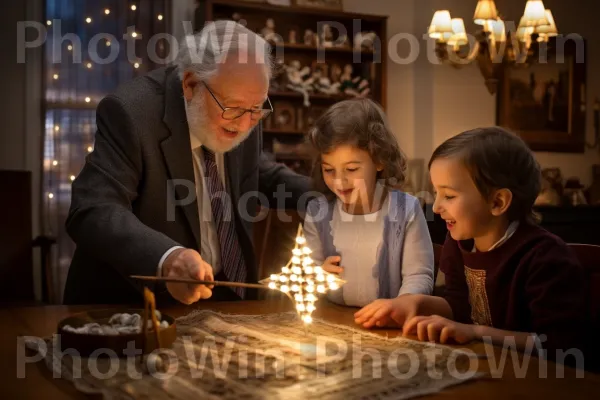 סבים וסבתות מלמדים את נכדיהם עברית, מטפחים מורשת יהודית ממדינת ישראל. משקפיים, אוֹר, עניבה