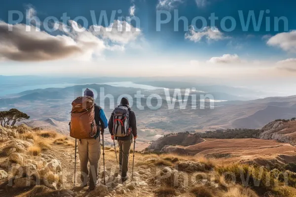 מטיילים חוקרים נופים ישראלים קסומים, נושמים את אוויר ההרים הצח, ממדינת ישראל. שָׁמַיִם, אנשים בטבע, מזוודות ותיקים