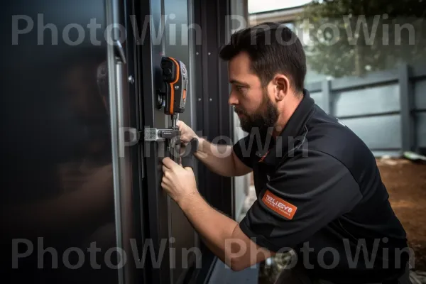 מנעולן מיומן פותח במיומנות דלתות ומבטיח אבטחה. צילום פלאש, דלת הרכב, נוֹפֶשׁ