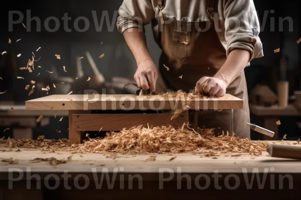 אומן אומן היוצר בקפידה רהיט בעבודת יד. סינר, מִטְבָּח, הַנדָסָה