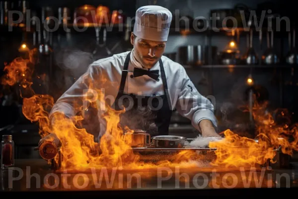 שף ותיק שמלהיב במיומנות קינוח גורמה כדי ליצור סיום מדהים. מזון, טבח ראשי, כלי שולחן