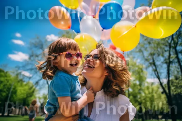 הורה אוהב מרים את ילדו בנסיעה שובבה עם גלגלים. שְׁעוֹת הַיוֹם, שָׁמַיִם, תַצלוּם