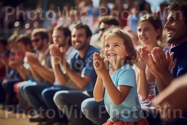 הורים גאים מריעים באירוע הספורט של ילדם. חיוך, מחווה, פְּנַאִי