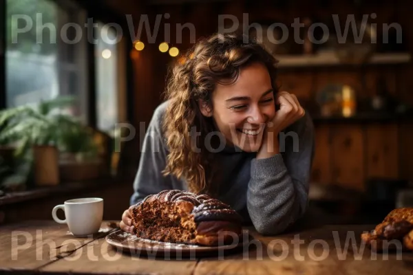 אישה מתענגת על ביס מבקה תוצרת בית בסגנון ישראלי. חיוך, כלי שולחן, צילום פלאש