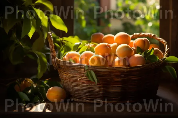 משמשים ישראלים טריים שנקטפו בשפכים בסלסלת נצרים כפרית. קלֵמֶנטִינָה, כתום, תפוז מר