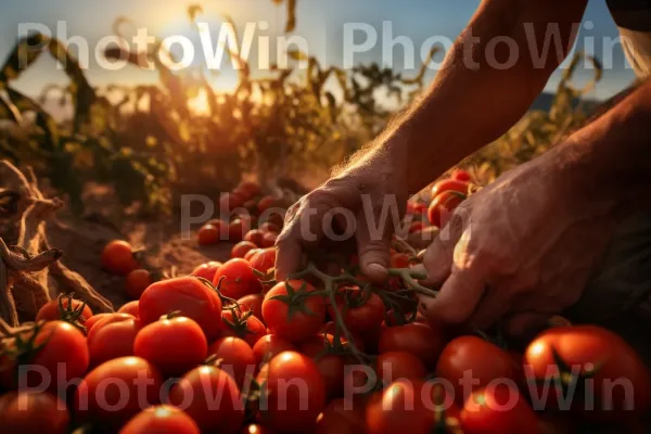 חקלאי קוטף עגבניות גפן ישראליות שמנמנות ועסיסיות מהשדה. צמח, עגבנייה שזיף, עגבניות בוש