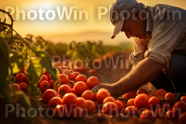 חקלאי קוטף עגבניות גפן ישראליות שמנמנות ועסיסיות מהשדה. תַצלוּם, מזונות טבעיים, צמח