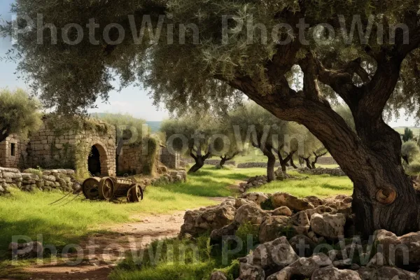 תמונה של מטע זיתים שליו בישראל, המדגישה את ייצור שמן הזית בארץ. צמח, נוף טבעי, שָׁמַיִם