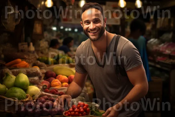 אדם שדוגם תמר, פרי מתוק ישראלי פופולרי, מדוכן שוק מקומי. מזון, מזונות טבעיים, צמח