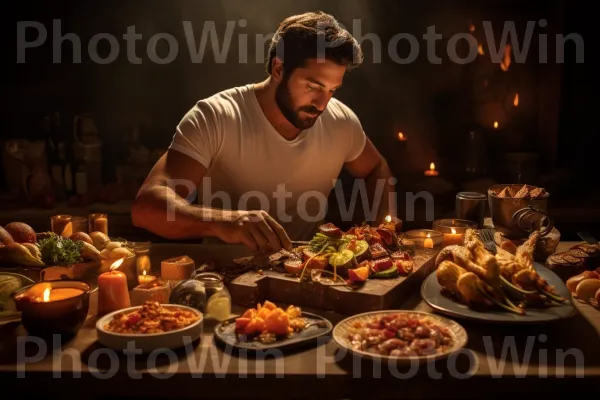 תקריב של אדם שמתענג על עושר המטבח הישראלי. מזון, כלי שולחן, צַלַחַת