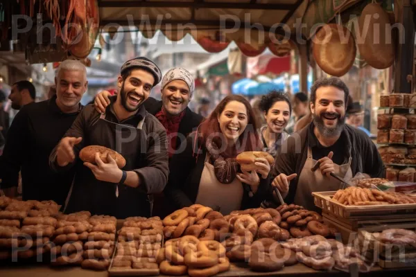 תצלום מענג של ישראלים שמתענגים על מוצרי מזון מסורתיים. מזון, מזון בסיסי, יאקון