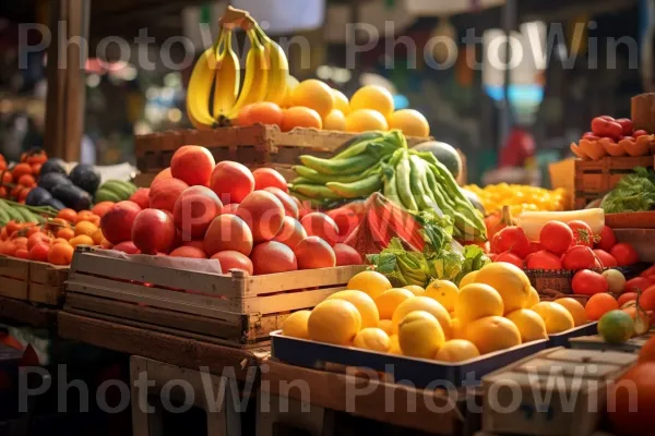 דוכן שוק תוסס המציג פירות וירקות ישראלים טעימים. מזון, רנגפור, כתום