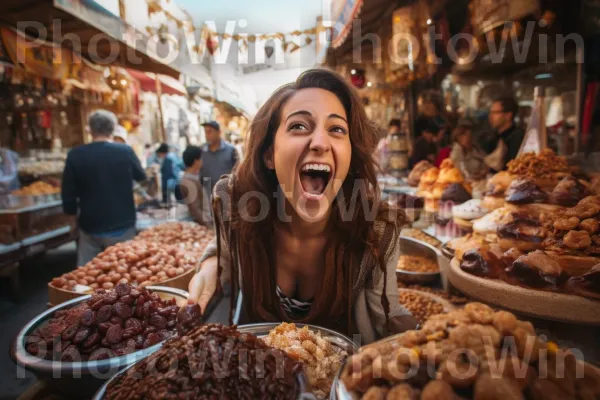 אישה מתפנקת בחלבה מתוקה ודביקה, פינוק ישראלי אהוב. מזון, חיוך, מִטְבָּח