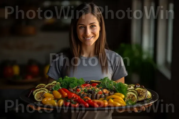 אישה מתענגת על המומחיות הישראלית של טחינה שמנת מטפטפת מעל חציל בגריל. מזון, מזונות טבעיים, שַׂמֵחַ