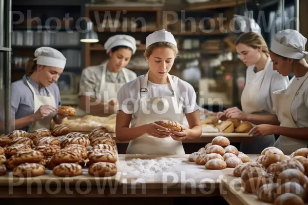 קבוצת אופים מיומנים שעושים מאפים טעימים בהקפדה מרבית. כובע, צַלַחַת, מזון בסיסי