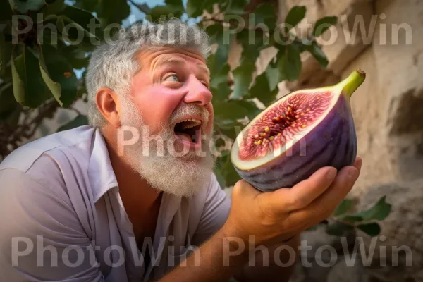 אדם נוגס בתאנה עסיסית, פרי מתוק הנפוץ בגידול בישראל. שיער, זְרוֹעַ, תסרוקת