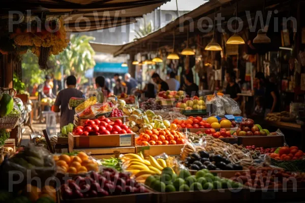 תמונת מצב של שוק ישראלי הומה על גדותיו בפירות וירקות בשלים. צמח, מזונות טבעיים, מזון מלא