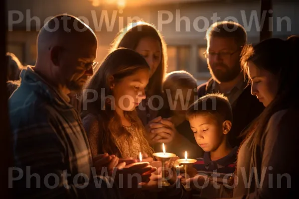 תפילות משפחתיות מכל הלב לפני תחילת היום המשותף. נר, חולצה קצרה, אירוע