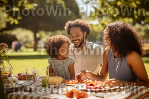 צחוק מחמם לב במהלך פיקניק משפחתי שובב. חיוך, צמח, שַׂמֵחַ