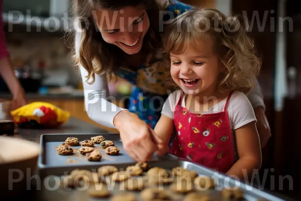 זיכרונות יקרים שנעשו במטבח בזמן אפיית עוגיות. חיוך, מזון, מִטְבָּח