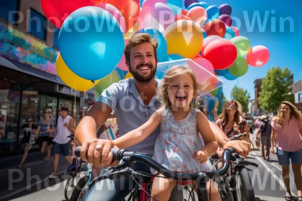 הורים גאים מנציחים את רגע רכיבת האופניים הראשון של ילדיהם. אופניים, הבעת פנים, צמיג