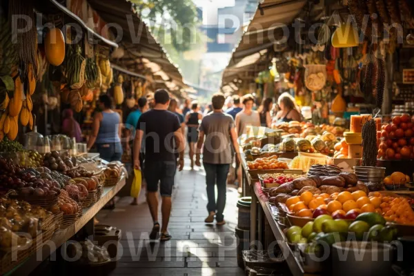 צלם מיומן לוכד את האנרגיה התוססת של שוק תל אביבי. מזון, מוכר, צרכן