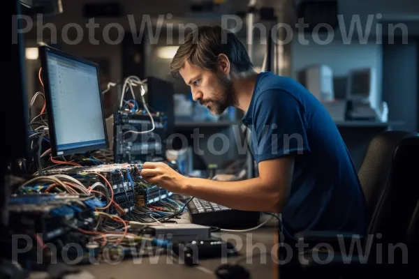 טכנאי IT ישראלי מיומן מטפל בבעיות טכניות בצורה חלקה. דיג\'יי, מסך מחשב, הַנדָסָה