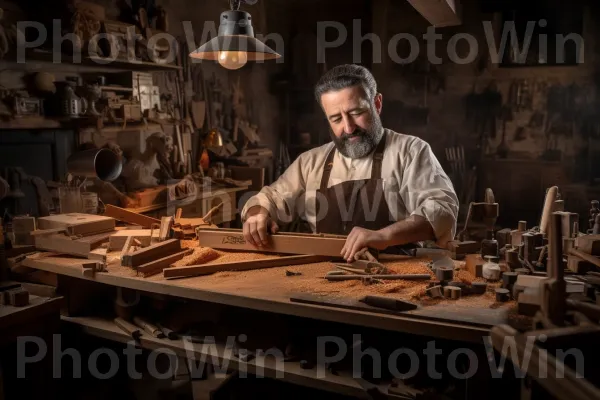 נגר ישראלי מסור היוצר במומחיות רהיטי עץ. אומנות, שולחן עבודה, מְכוֹנָה