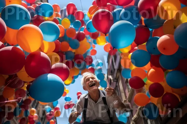 בלונים תוססים וצחוק ממלאים את האוויר ביום השנה של אבן דרך. מוצר, בַּלוֹן, שַׂמֵחַ