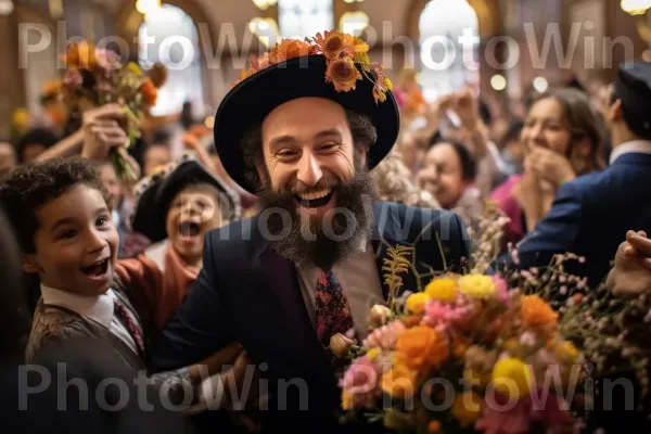 ההתרגשות והציפייה לטקס בר מצווה מסורתי. חיוך, פֶּרַח, זָקָן