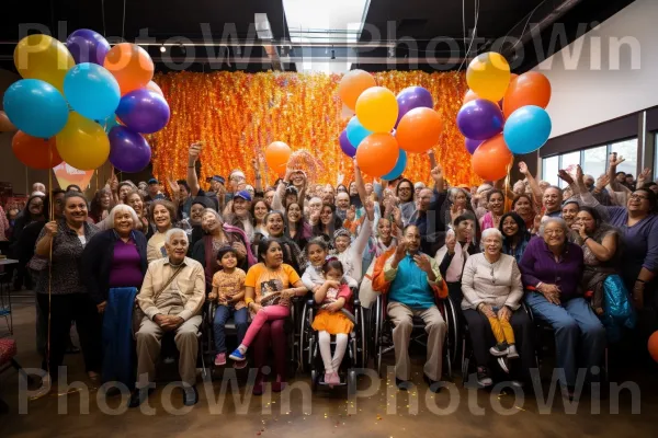 התכנסות רב דורית באירוע המציין ציון דרך משמעותי. גִ\'ינס, בַּלוֹן, צהוב