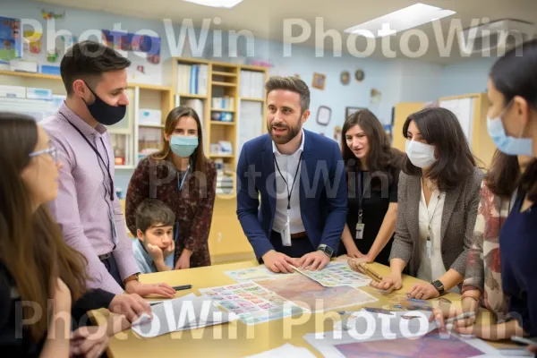 מורים ישראלים חרוצים המעוררים השראה ומחנכים את תלמידיהם בכיתות. שולחן, עיצוב פנים, שׁוּלְחָן כְּתִיבָה