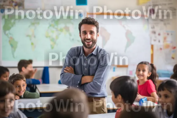 מורה ישראלי מיומן מאוד המעסיק את התלמידים בשיעורים מרתקים. חיוך, אירוע, שַׂמֵחַ