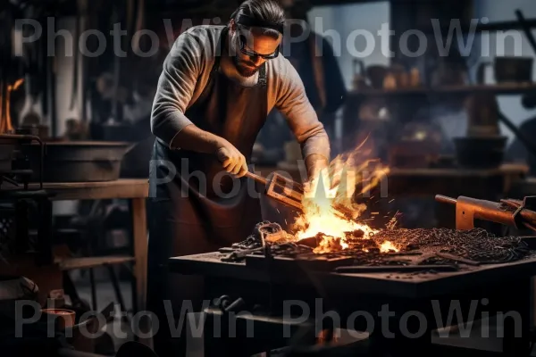 נפח מיומן מחשל מתכת מותכת ליצירות יפות. עיבוד מתכת, גַז, אֵשׁ