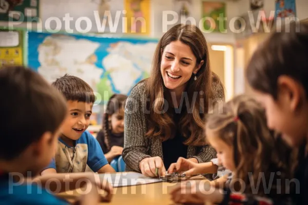 מורה מוכשר מעורר השראה במוחות צעירים בכיתה ישראלית. שַׂמֵחַ, פְּנַאִי, כֵּיף