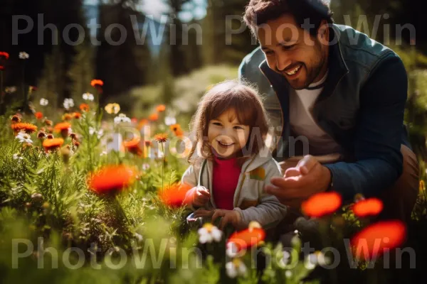 אב ובתו מתחברים לרוח הרפתקנית משותפת. תַצלוּם, הבעת פנים, אנשים בטבע